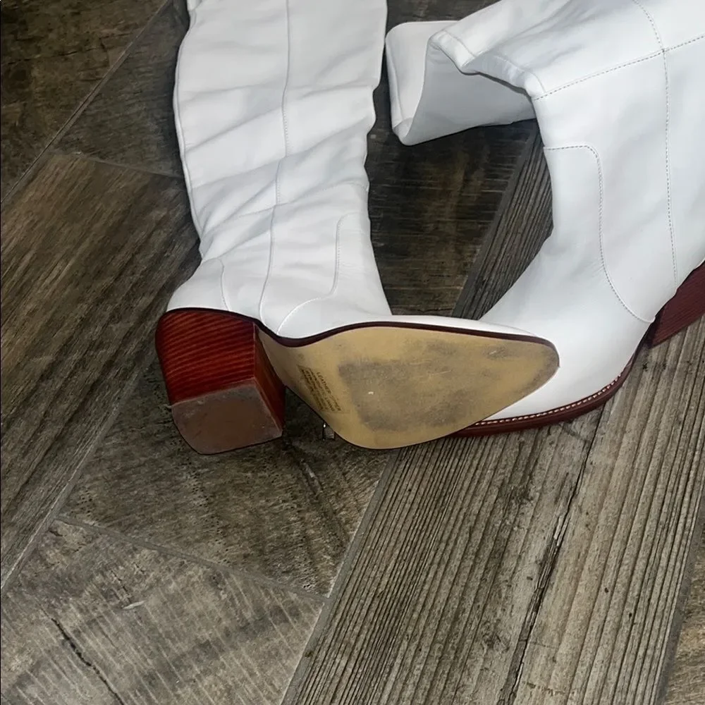 Anthropologie Silent D leather White Over the Knee 3.75”Boots w/ Western flair